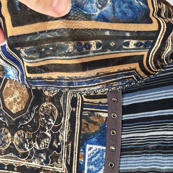 ANAC Women Mesh Abstract Print Dress cowl Neck Sz L Boho Art 90s Y2K bell Sleeve - Picture 8 of 12